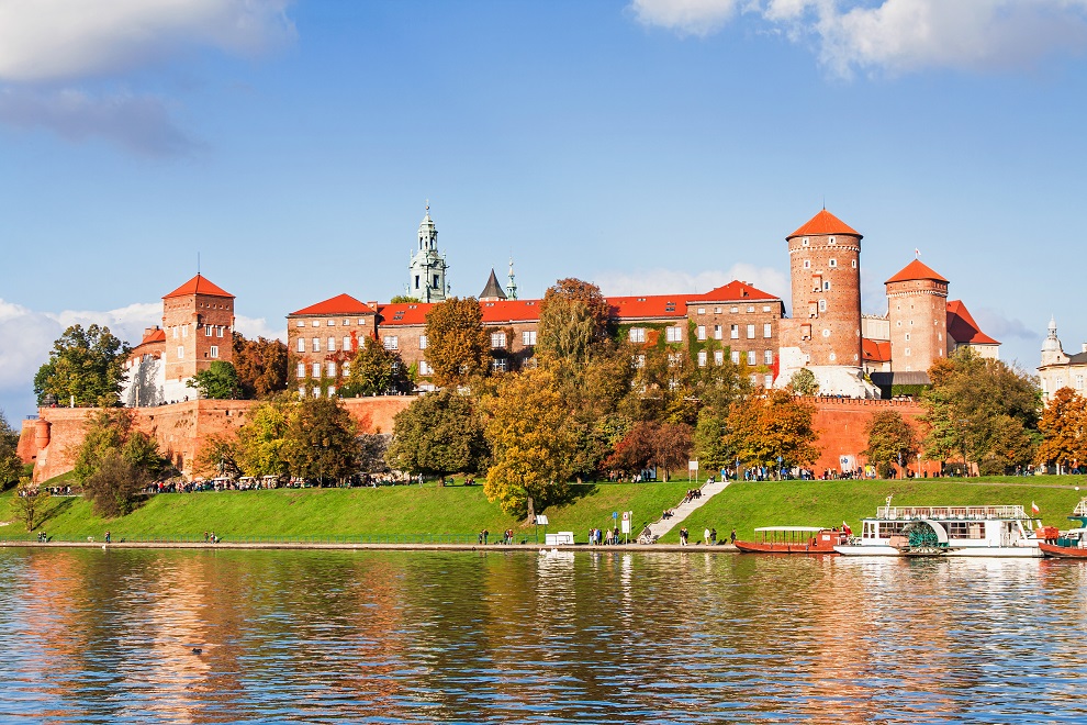 Wawel hill with historical royal castle building in Krakow